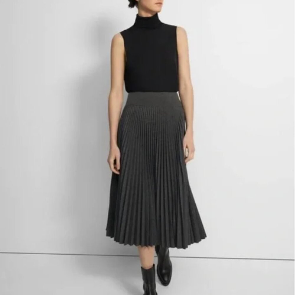 LOFT The Pleated Midi Skirt in Dark Grey 16P